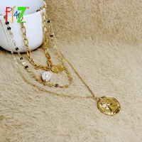 f j4z hot vintage coins pendant necklaces coins chain simulated pearl charms women collar necklace 2020 top jewelry dropship