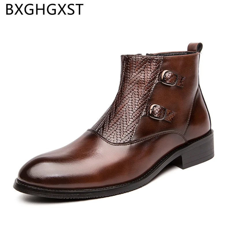 

Ботильоны мужские коричневые под платье, итальянский бренд, увеличивающая рост, Мужские классические ботинки, парикмахерские брендовые ко...