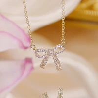 hot sale fashion jewelry exquisite copper inlaid zircon sweet bow female necklace party clavicle necklace