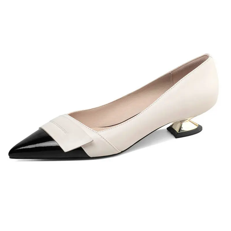 

Large Size Women Spring Summer Shoes Woman Mixed Colors Genuine Leather Pointed Toe ladies Dancing Pumps