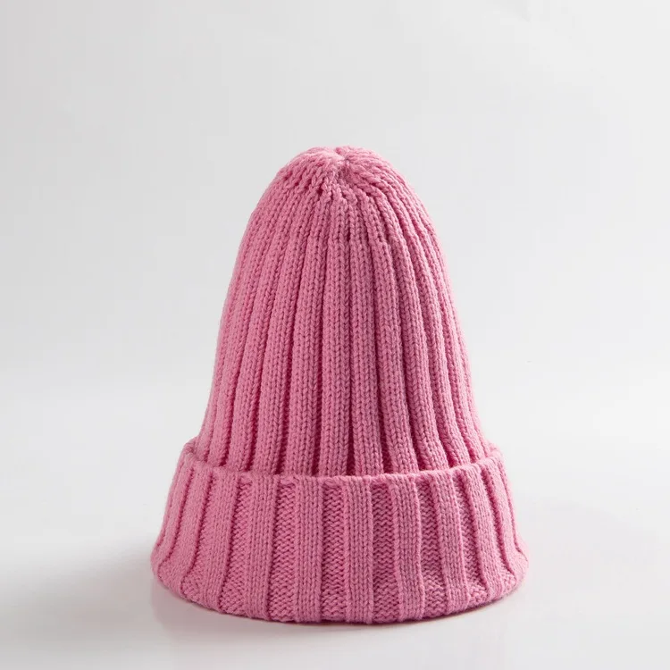Pink Зимняя вязаная шапочка для маленьких мальчиков и девочек, яркая шляпа с загнутыми краями, модная детская осенне-зимняя теплая мягкая шапка, шапка, От 0 до 4 лет - Цвет: Pink