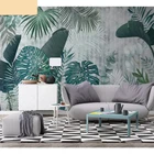 Самоклеящиеся обои 3D с рисунком в скандинавском стиле, настенные декоративные обои с зелеными листьями, тропический лес, простой фон для телевизора