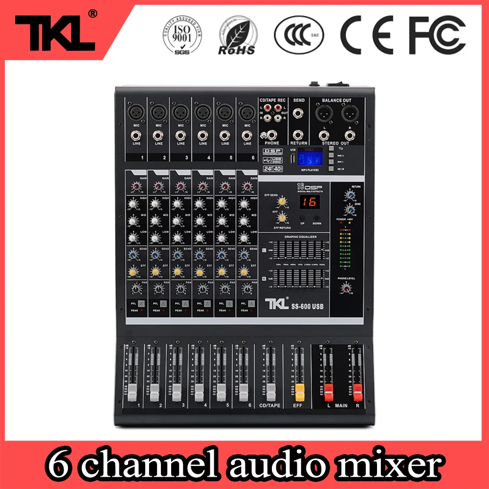 

TKL SS600 professional 6 channels bluetooth DJ mixer USB reverb effect mixing console mp3 stage audio mixer