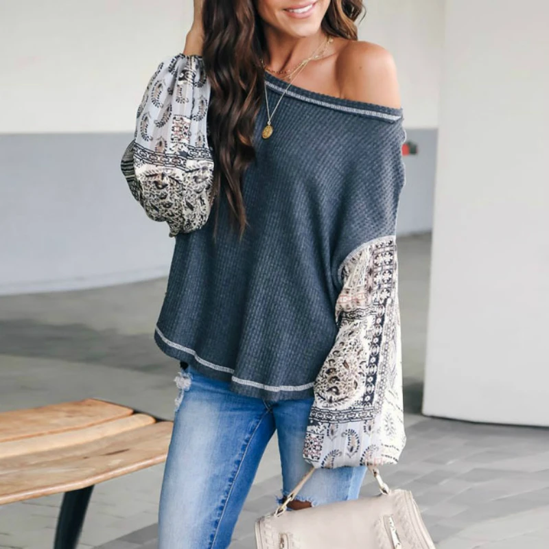 Женский трикотажный пуловер в стиле бохо свободный свитер с круглым вырезом и