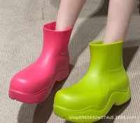 platfrom rain boots shoes women ankle shoes chunky slip on rainboots for rain for women nice candy color female water shoes