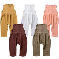 2021 summer new soft toddler girls jumpsuits cotton linen pp pants for kids sleeveless pajamas spring baby boys trousers 1 6y