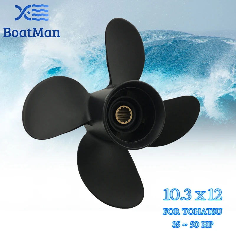 BoatMan® Propeller 10.3x12 For Tohatsu Outboard Motor 35HP 40HP 50HP 13 Tooth Spline 4 Blade Aluminum Boat Accessories Marine