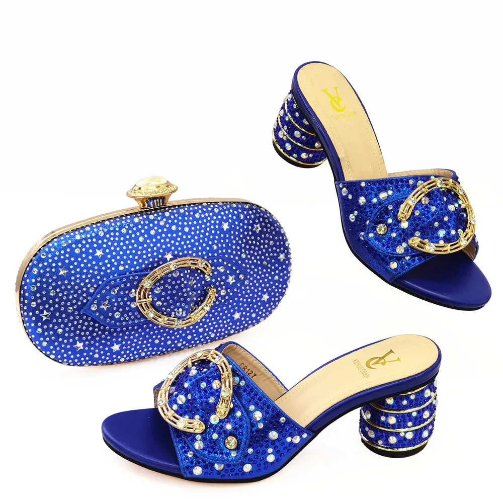 

2021 Blue Women Shoes and Bag To Matching for Parties African for Party In Women High Quality Italian Shoes with Bags Set