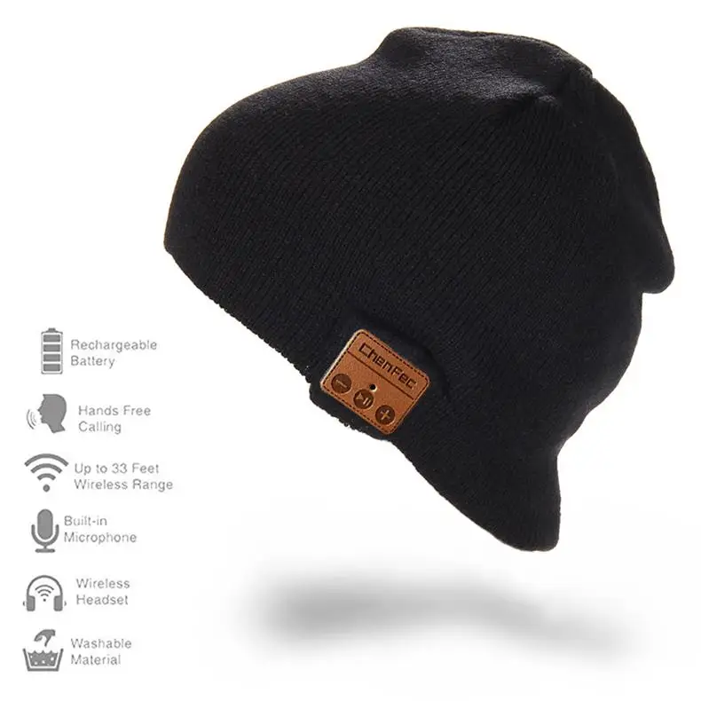 cf-hat-black Рождественский подарок, зимний спортивный умный беспроводной Bluetooth 4,2 гарнитура, вязаные шапки, наушники, Bluetooth, модный музыкальный плеер, шапка, наушники - Цвет: cf-hat-black