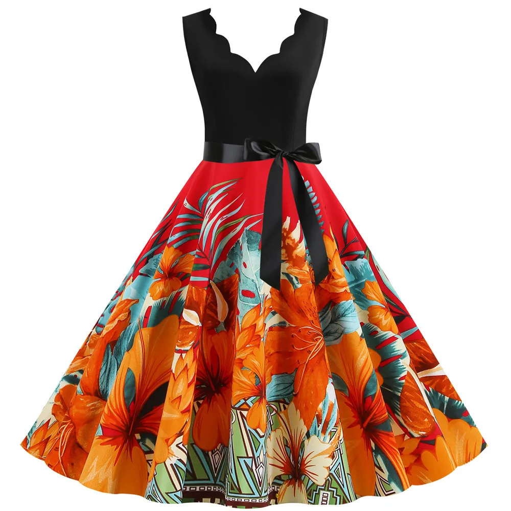 

High Quality New Fashion 2021 New Design Women's Sleeveless Noble Floral Printed Party Dress Short Cocktail Dresses Vestidos