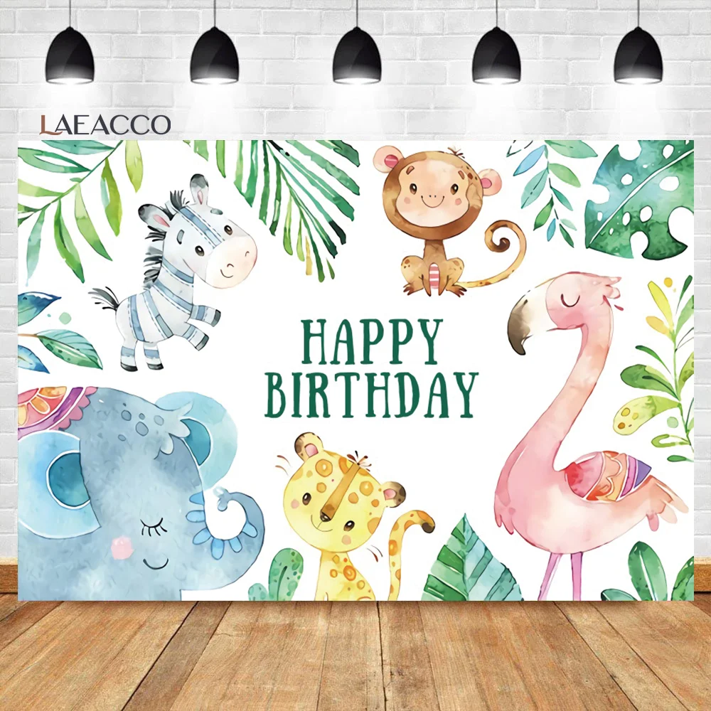 

Laeacco Baby Shower Background Watercolor Painting Cartoon Safari Party Child Birthday Customized Portrait Photography Backdrops