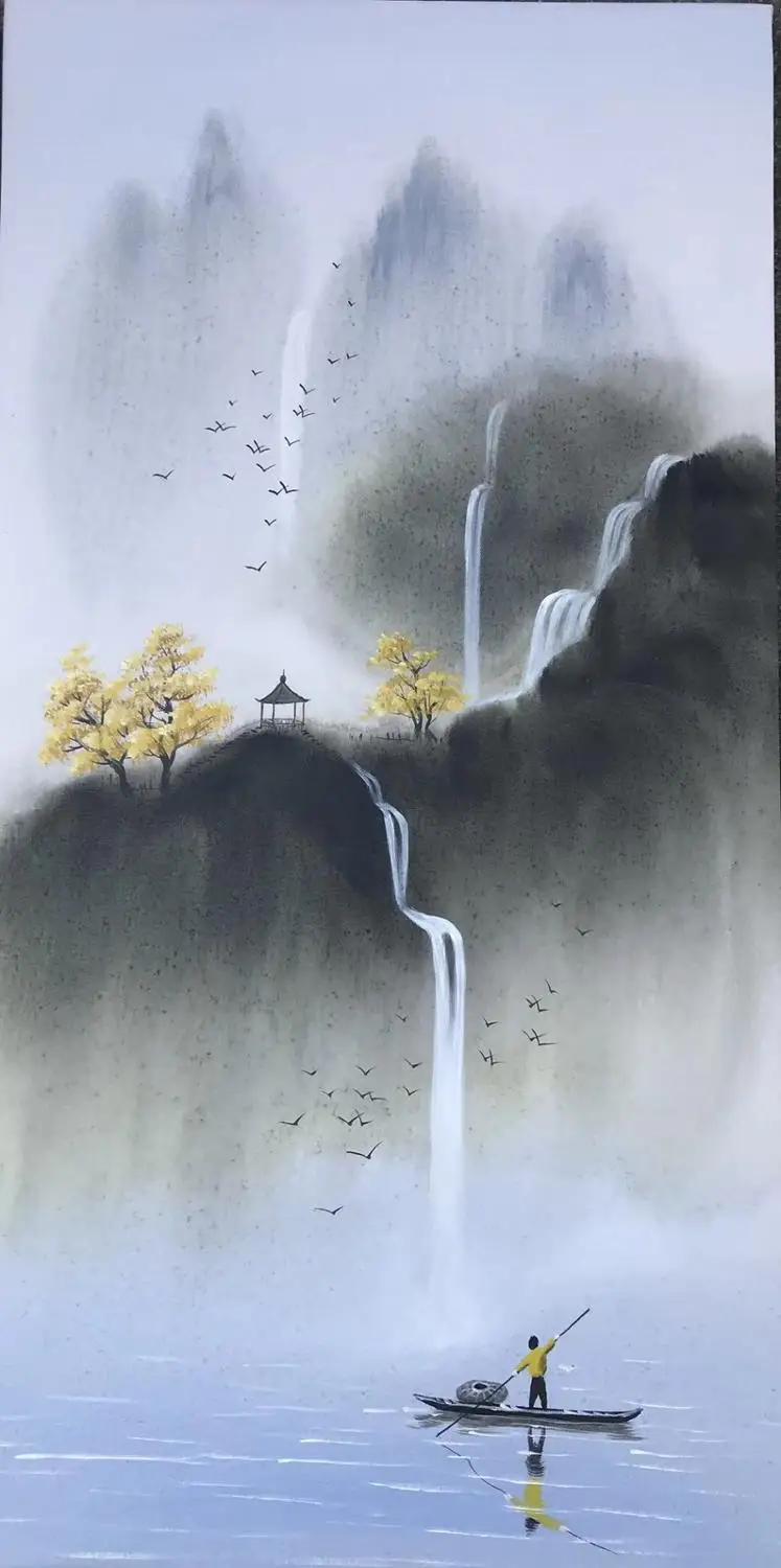 Beste 100% Hand Geschilderd 4 Stuks Moderne Chinese Landschap Olieverfschilderij Abstract Canvas Schilderij Wall Art Foto Voor Thuis Decor