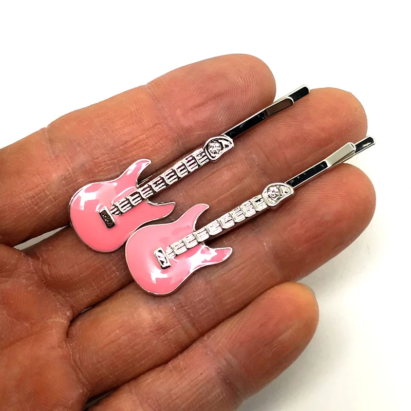 Гитара с отделкой кристаллами заколки для волос модным металлическим Розовая