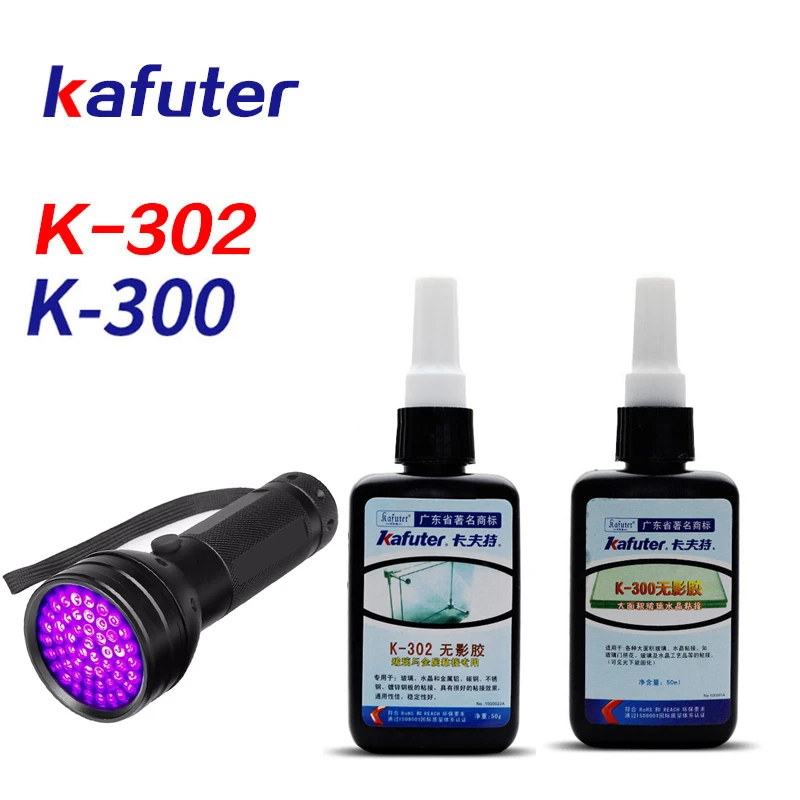 

Strong 50ml Kafuter UV Glue UV Curing Adhesive K-302+51 LED UV Flashlight UV Curing Adhesive Crystal Glass and Metal Bonding