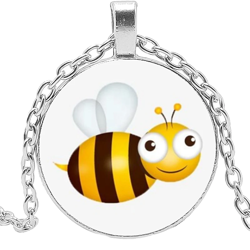 

2020 Hot Sale Cute Little Bee Pendant Necklace Glass Convex Round 3 Color Styles This Is A Beautiful Necklace Gift