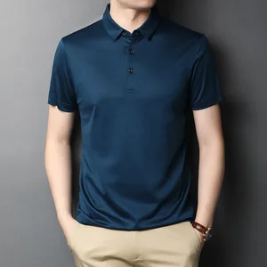 Рубашка-поло мужская приталенная, роскошная дышащая футболка из натурального шелка, с коротким рукавом, однотонная, от известного бренда, лето 2022