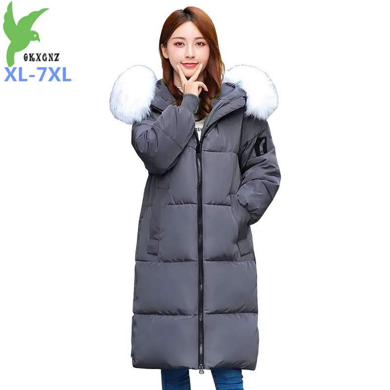 Большие размеры, XL-7XL, женские зимние парки, пуховая хлопковая куртка с меховым воротником, с капюшоном, утепленная длинная куртка с хлопковой подкладкой, большие размеры 2915