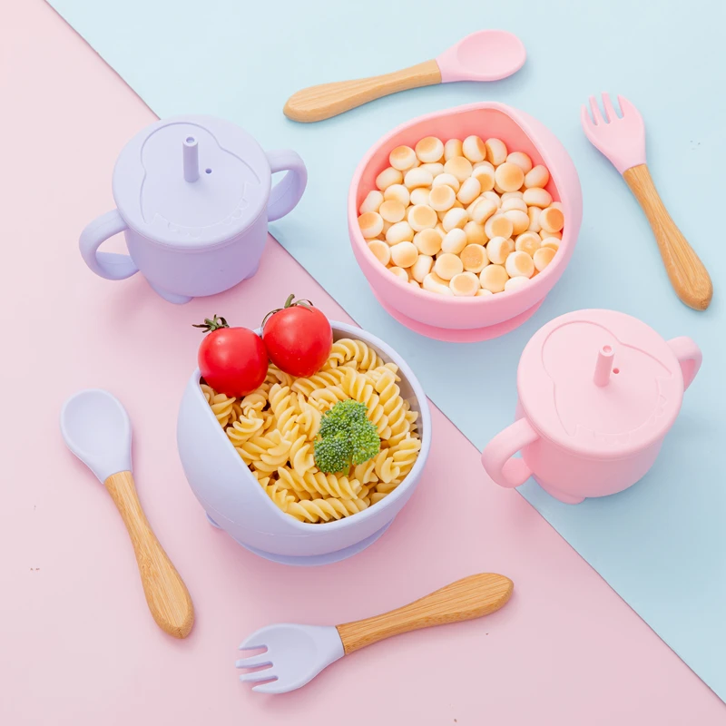 

Baby Silicone Bowl Fork Spoon Straw Cup Set Silicone Bowl & Spoon Learning Dishes Tableware Suction Bowl BPA Free Baby Product