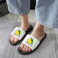 lemon fruit printed kawaii cartoon ladies slippers 2021 hot new summer slide sandals women slippers zapatillas mujer
