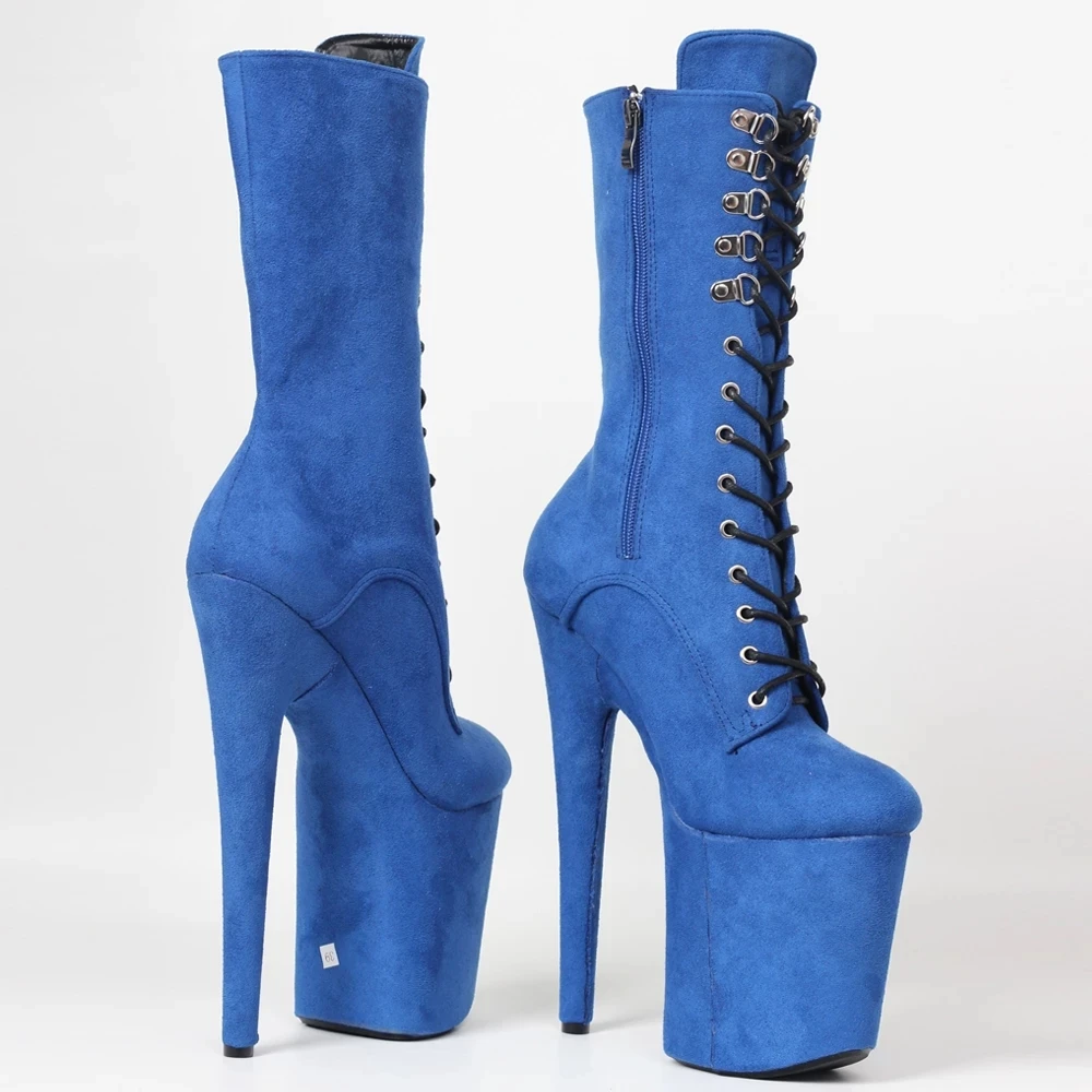 Jialuowei Pole Dance Boots 20cm High Spike Heel Platform Lace-up Sexy Women Ankle Boots