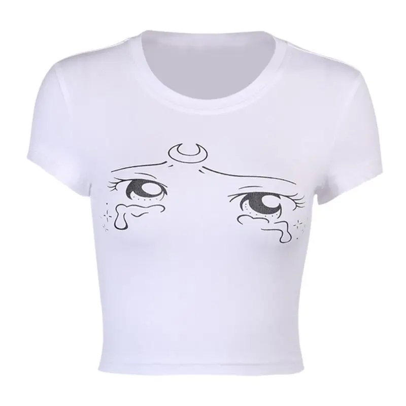 Женская футболка с коротким рукавом Harajuku Аниме Комикс слезы глаза принт тонкий