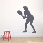 Наклейка на стену с изображением теннисного игрока, Женская виниловая наклейка на стену с спортивным силуэтом для девочек, спальни, стадиона, внутреннее украшение, роспись HL228