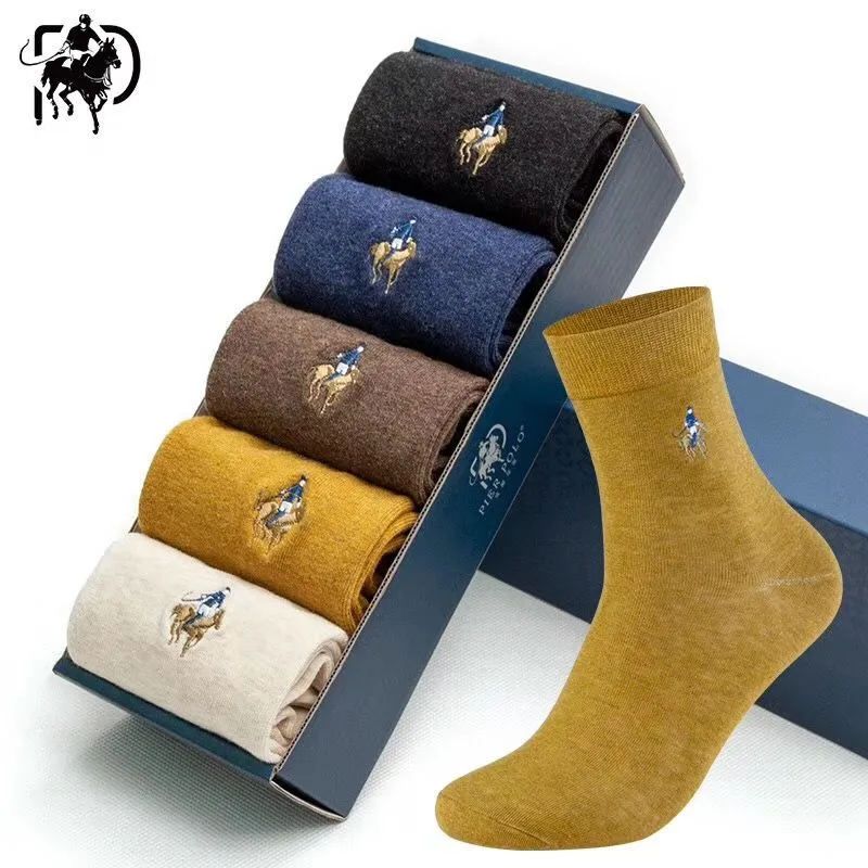Box Gift Fashion High Quality 5 Pairs/lot Brand Casual Cotton Male Boy Socks Business Embroidery Men's Socks
