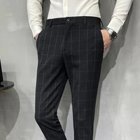 high quality mens suit pants 2021 classic plaid business formal dress pant streetwear casual slim wedding groom social trousers