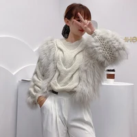 womens real raccoon fur knitted sweater vest 2021japanese style female fur pullover warm fall winter high neck fur sweaters