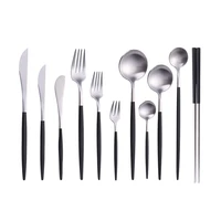 black silverware fork knife set golden cutlery sets desert forks knives spoons metal chopsticks salad fork kitchen utensils set