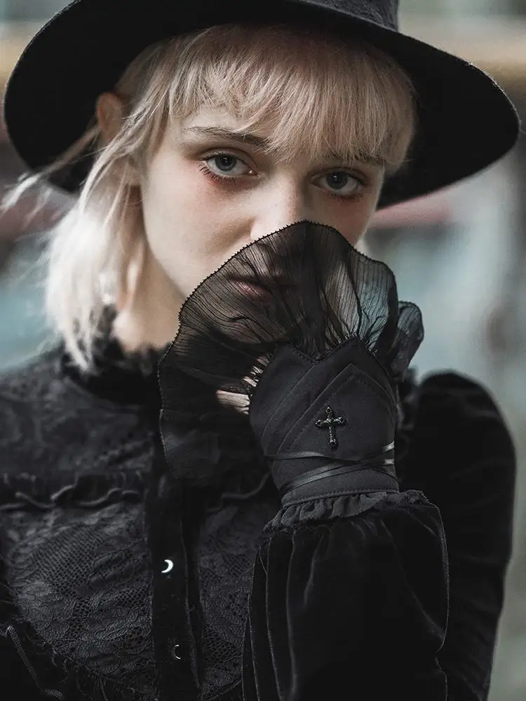 Панк рейв женские готические крест дизайн перчатки из сетки PS 168|Женские