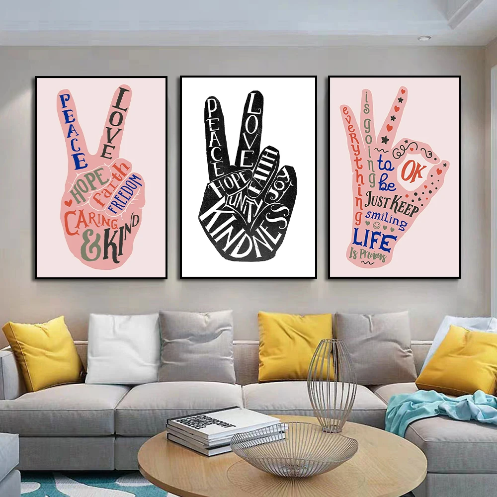 

Abstract Hand Finger Word Painting Poster Peace Love Hope Print Canvas Painting Wall Art Picture For Living Room Home Decoration