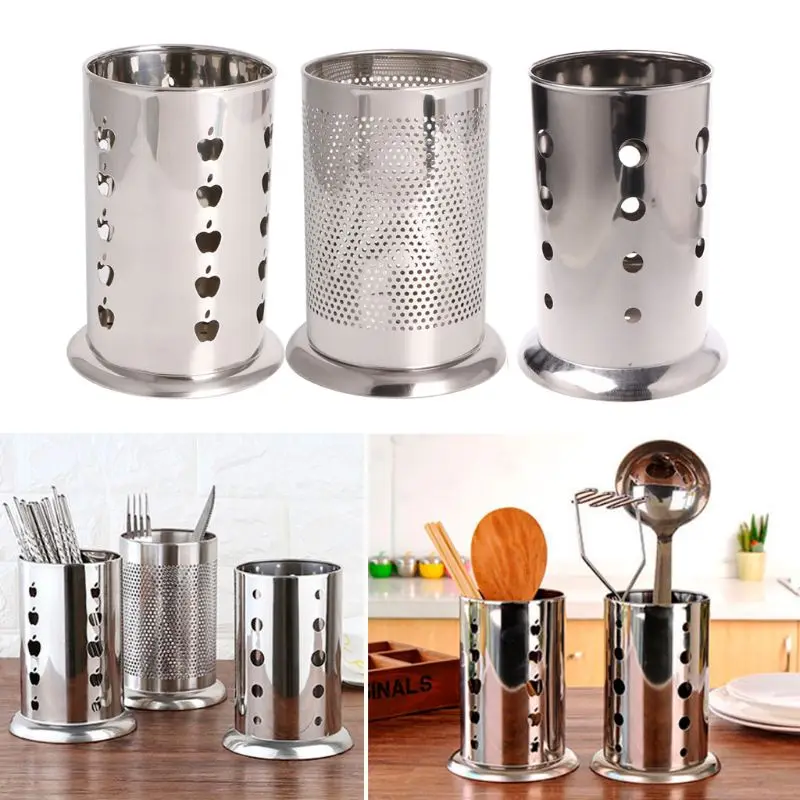 

Stainless Steel Circular Tableware Cage Chopsticks Box Tube Brush Spoon Holder Y08A