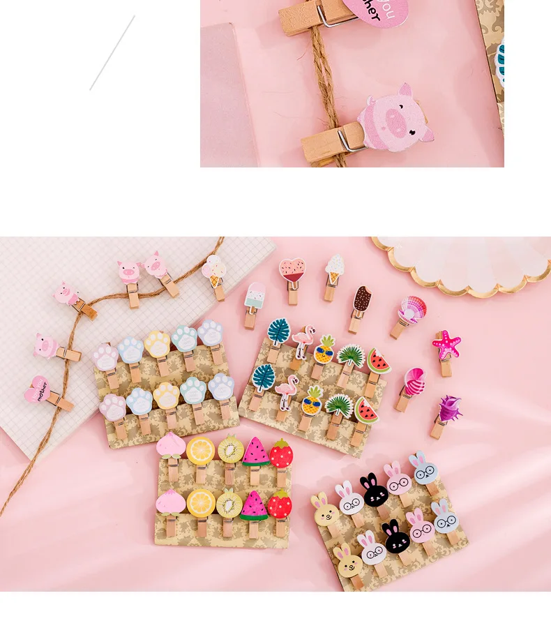 8/10/12 Pcs Mini Natural Wooden Photo Clips Christmas Snowman Duck Heart Owl shaped Clips Clothespin Craft Decoration Clips Pegs