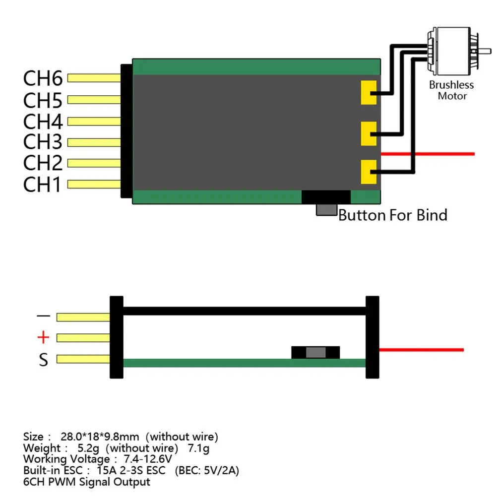 6 канальный мини приемник встроенный 15A 2 3S безщеточный ESC Поддержка S FHSS протокол