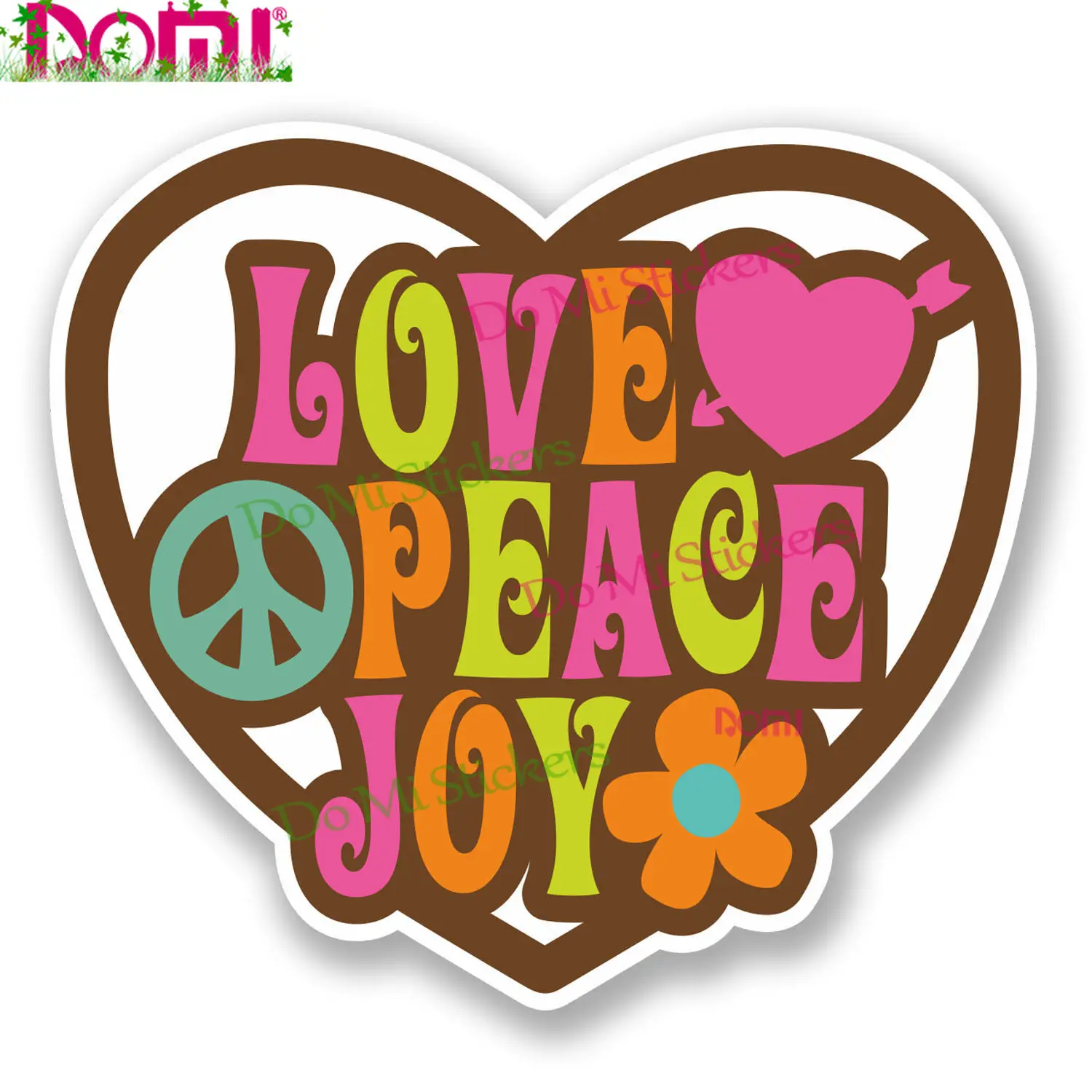 Виниловая наклейка Love Peace Joy для ноутбука цветок хиппи дома на колесах