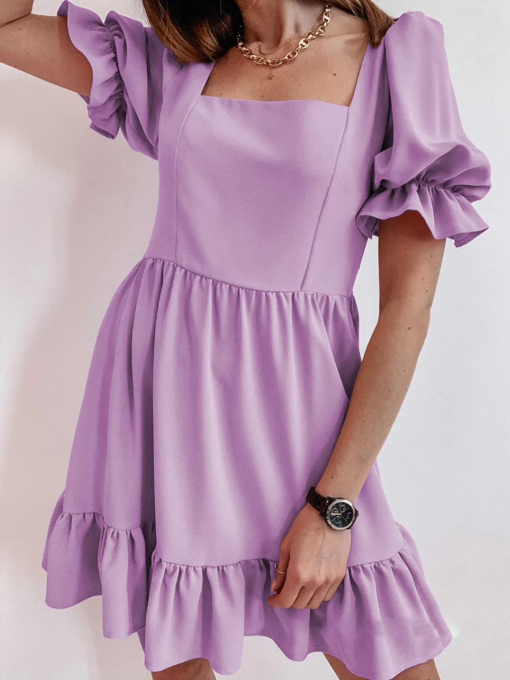 

2021 Dress Women High Waist Sashes Dress long Sleeve Single-Breasted Bohemian White
