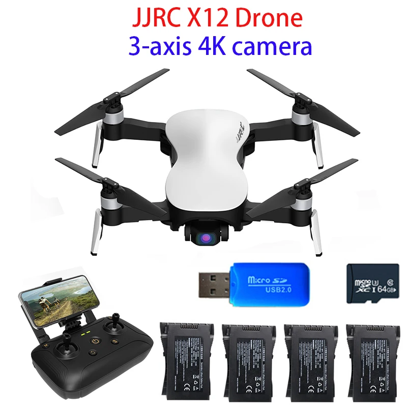 

Квадрокоптер JJRC X12 складной с 3-осевым стабилизатором, GPS, Wi-Fi, FPV, 1080P, 4K, HD, картой 64 ГБ