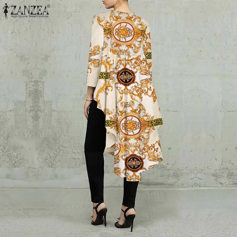 Стильная Асимметричная блузка ZANZEA женская рубашка с длинным рукавом и цветочным