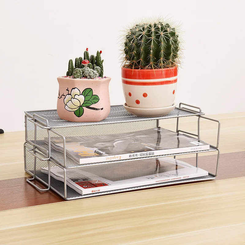 1-2Layer Творческий 2 слоев стекируемые двойная ручка папка для документов железа A4 Бумага настольная корзина для хранения книг кейсы для хранения журналов офисные коробка для хранения - Цвет: 1-2Layer
