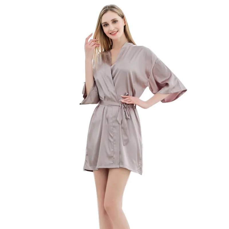 Ночной халат большого размера глубокий v образный вырез однотонный широкий