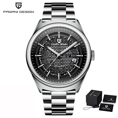 silver black Новые PAGANI дизайнерские брендовые Роскошные модные Универсальные мужские часы из нержавеющей стали простой кварцевые часы бизнес класса Relogio Masculino - Цвет: silver black