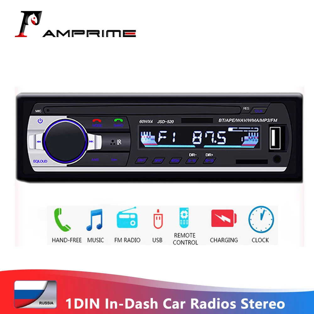 

Автомагнитола AMPrime, 12 В, 1 DIN, автомобильное радио, стерео, Bluetooth, зарядное устройство, USB/SD, аудио, mp3-плеер, 1 DIN