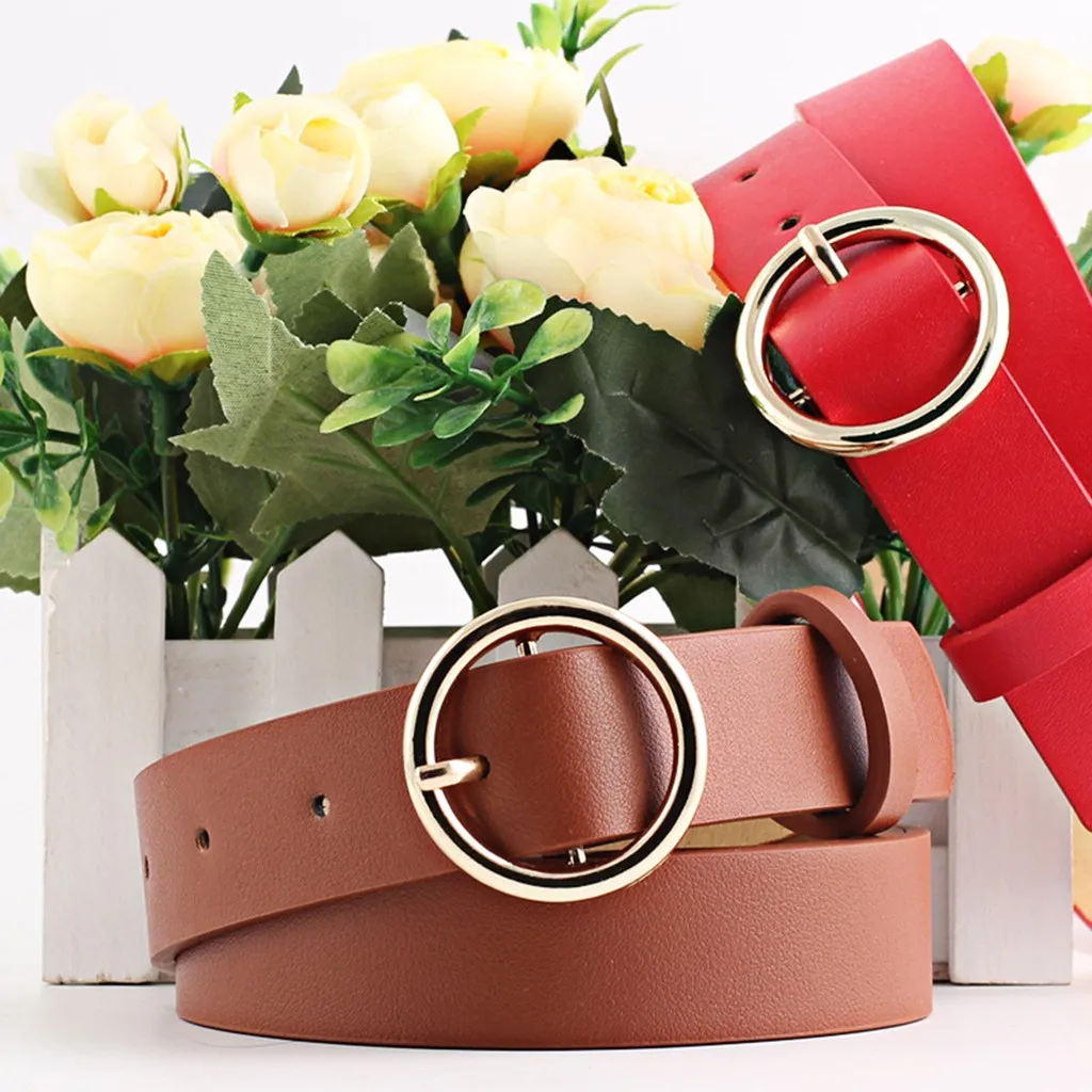

Simple Ring Circle Button Belt Leisure Jeans Fashion Dress Women Leather Belts Simple Solid Color Girl Adjustable Waist Strap