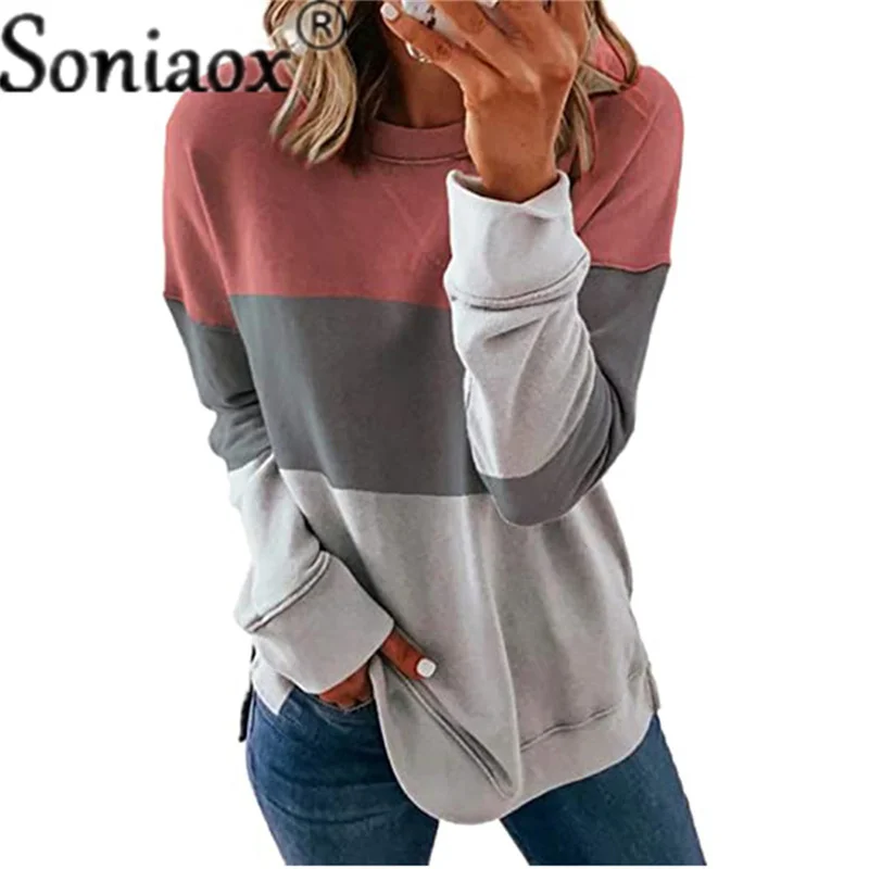 Свитшот женский с длинным рукавом и принтом в полоску осень 2021