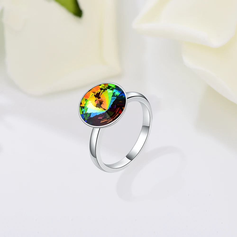 Original Crystals From Swarovski Female Rings New Fashion Round RIVOLI Stone For Women Elegant Party Wedding Jewelry Gift |