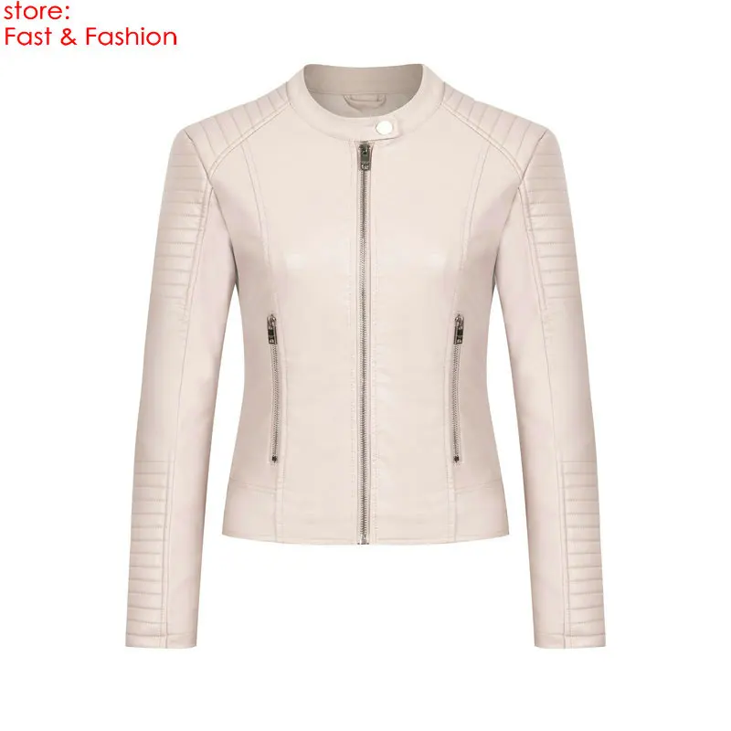 Z009 Pink Новинка модные женские туфли осень-зима Куртки из искусственной кожи женское; зауженный крой короткие мотоциклетные пальто Верхняя одежда черный, белый, розовый цвет - Цвет: Z009 Pink