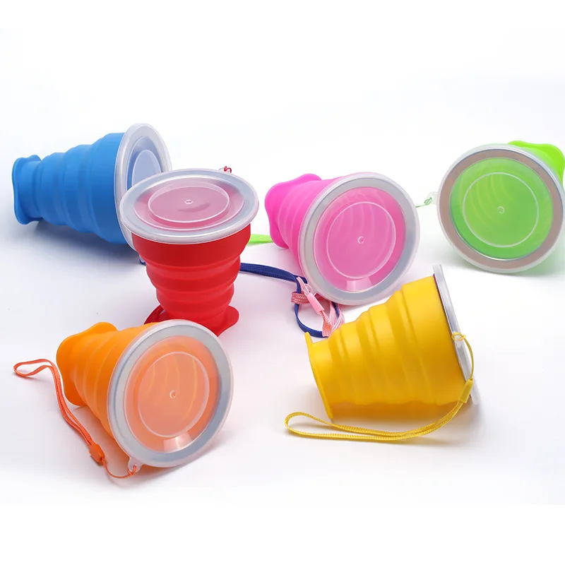 

1Pc 200ml Portable Silicone Retractable Folding Cup With Lid Telescopic Collapsible Drinking Cup Outdoor Travel Water Cup