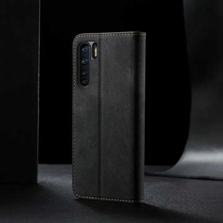 Для OPPO A91 F15 защитный чехол флип-чехол для роскошный однотонный кожаный джинсовый