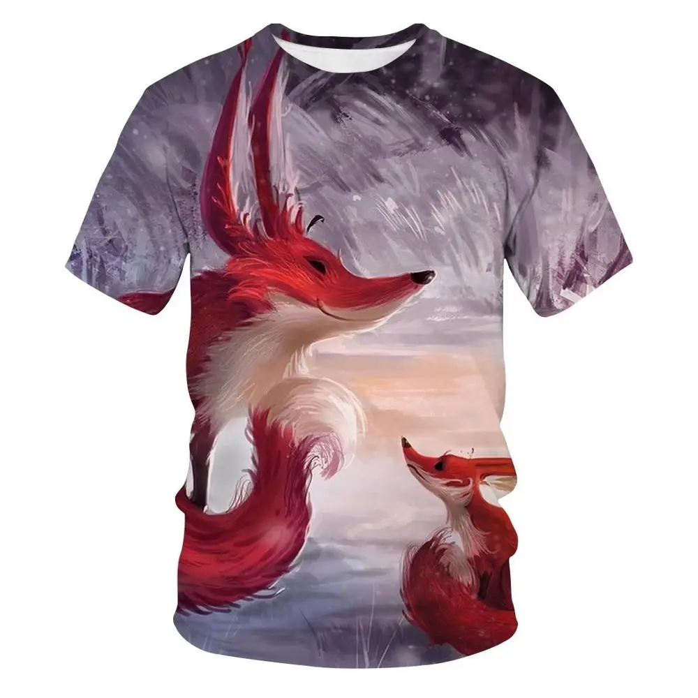 

3D Fox Print T Shirts Men Women Summer Harajuku Clothing Hip Hop Fashion Tees Tops Cute Animal Graphic T-Shirt Boys and Girls